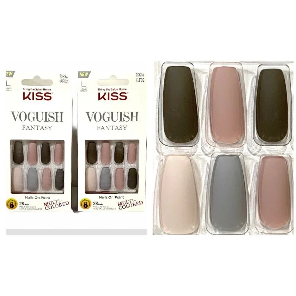 2 KISS Voguish‎ Fantasy Ready-to-Wear Press-On Nails CHILLOUT Long Coffin Matte